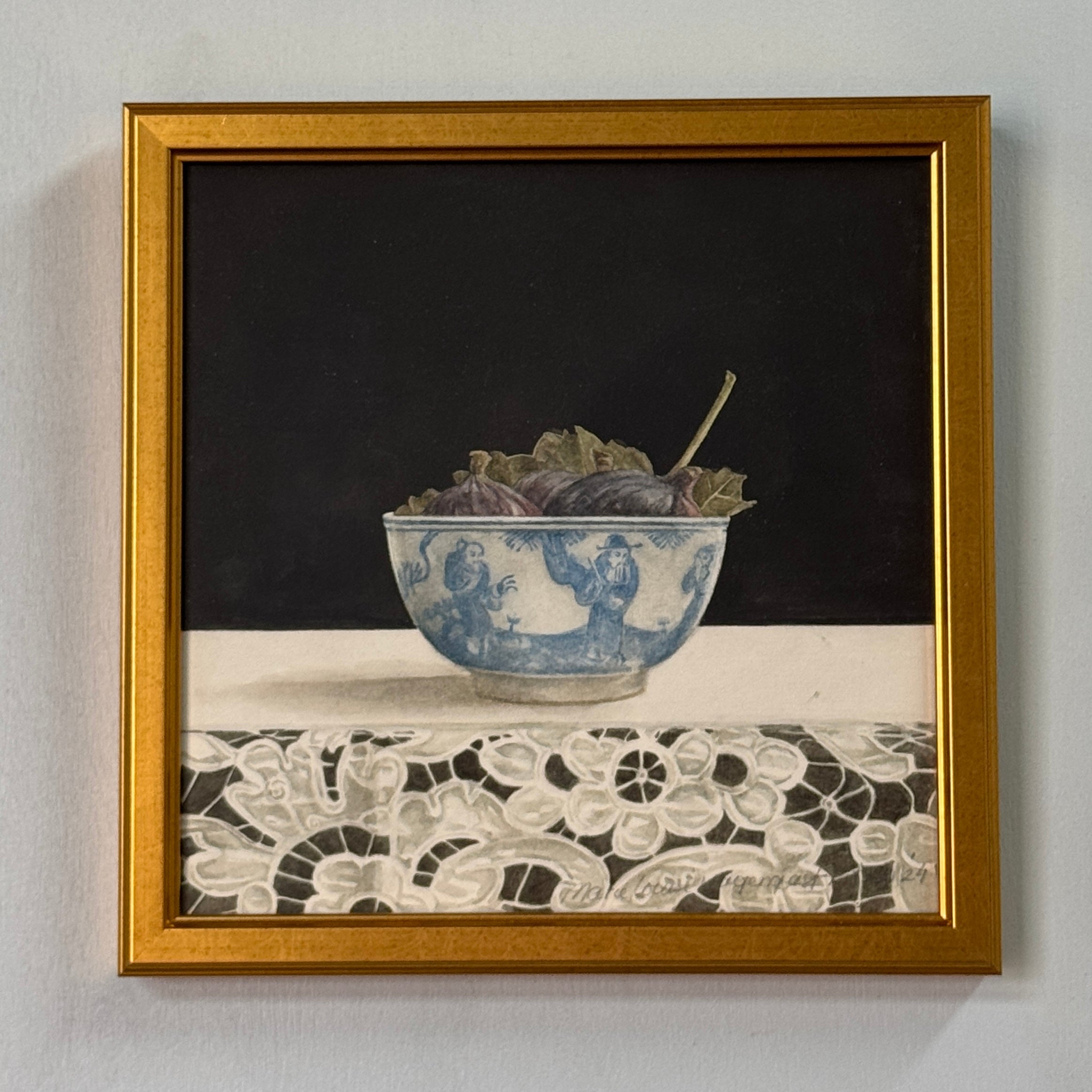 Aquarelle originale encadrée Nature morte de figues