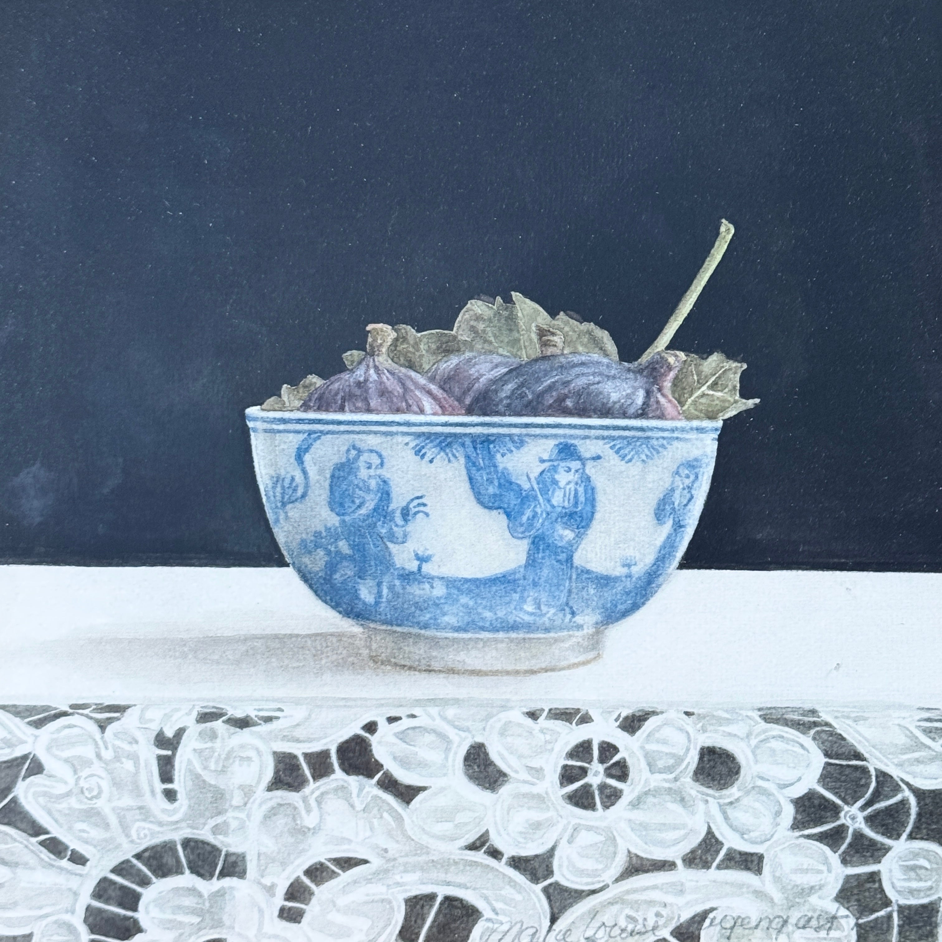 Aquarelle originale encadrée Nature morte de figues